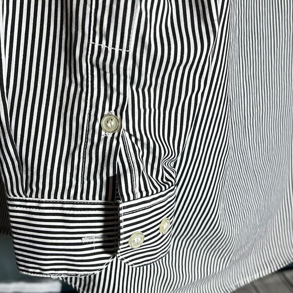 Get Lucky Womens Button Down Shirt Striped Small Embroidered Cards Black Small - Picture 7 of 15